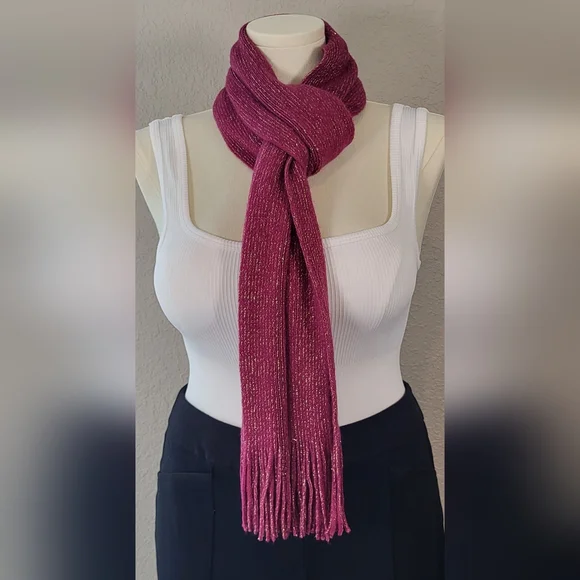 Chic Pink and Gold Scarf with Fringe - 36 x 8 - Picture 4 of 7